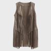 Giacca con Frange Stile Europeo e Americano da Donna 2025, Velluto Scamosciato, Gilet Mid-Length Senza Fibbia.