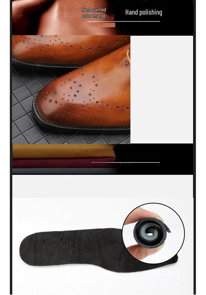 Men's Carved Leather Brogue Derbies - First Layer Cowhide, Business Formal or Casual Wear