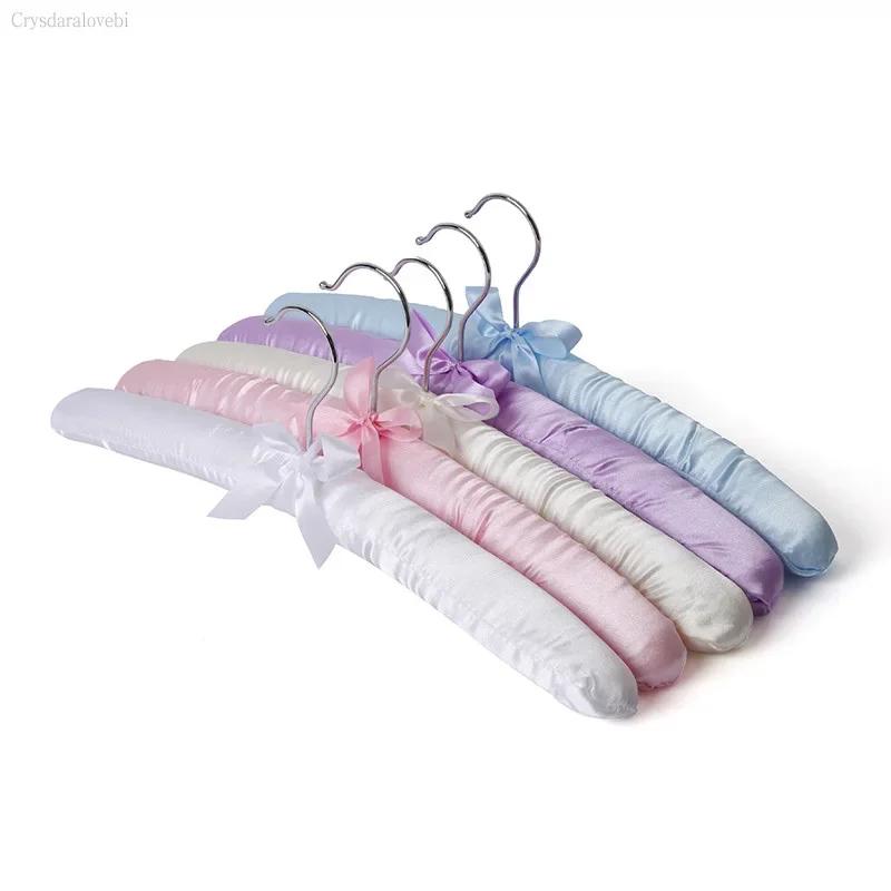 10PCS 38cm Satin Padded Hanger Silk Wrapped Clothes Hanger Hanging Silver Hook Sponge Hangers Clothes Shop Display Hangers