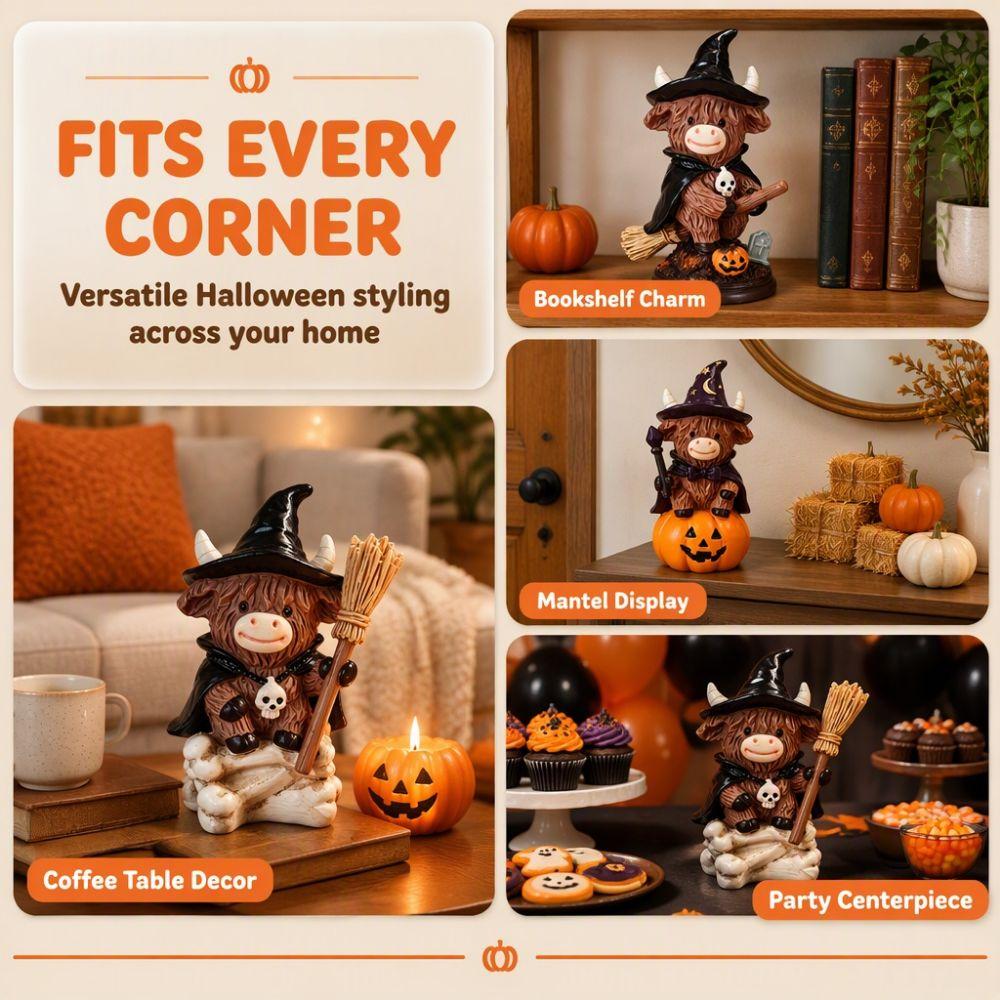 Detailed Craftsmanship Highland Cow Figurine Unique Halloween Decoration Tabletop Decoration
