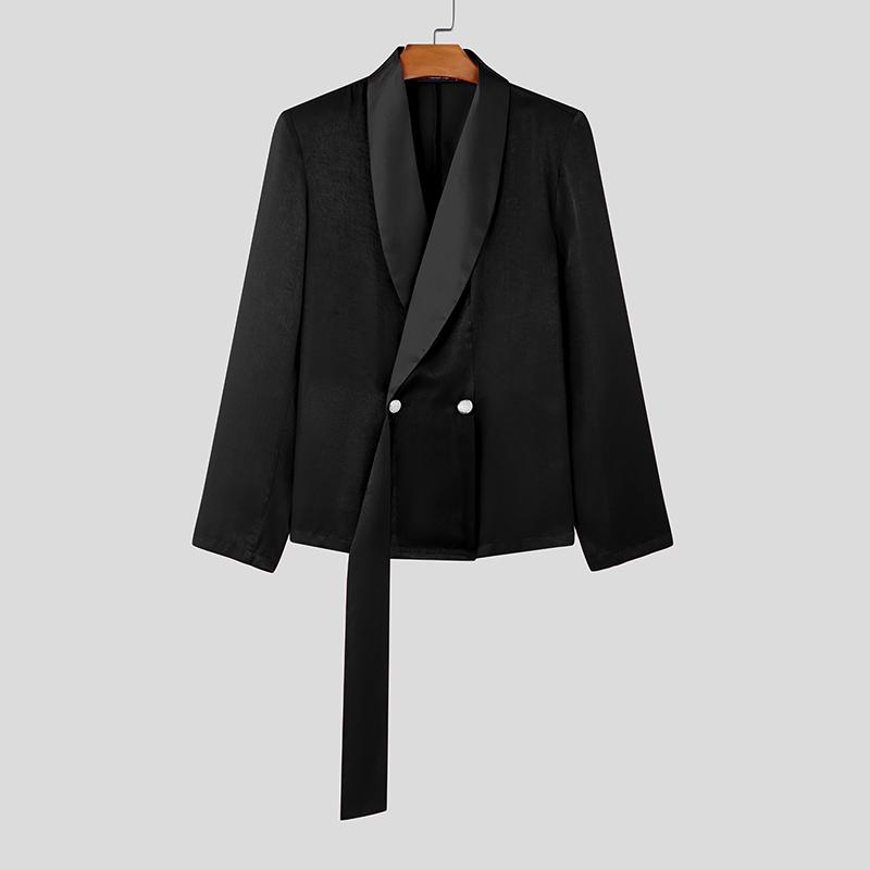 INCERUN Men Lapel Long Sleeve Satin Patchwork Blazer Glitter Thin Coats