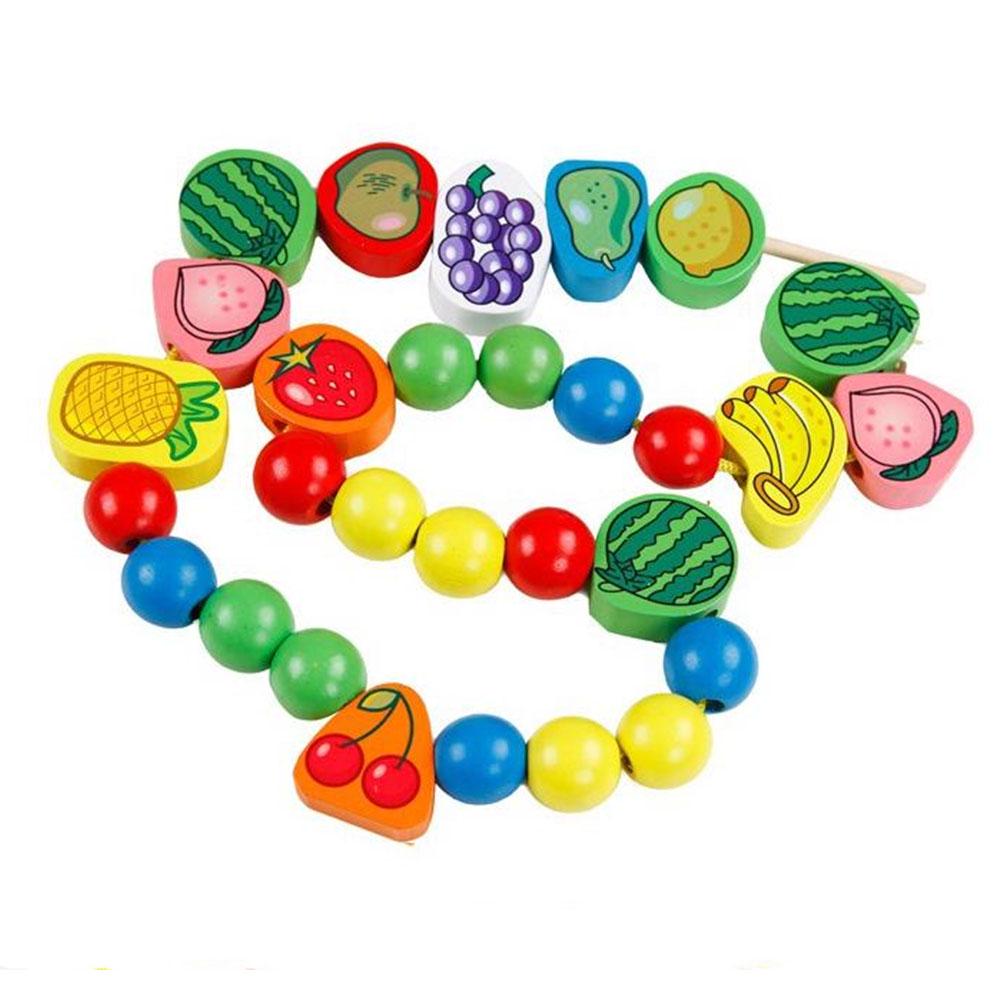 Holz-Fruchtform-Perlenbausteine mit Seil Puzzle-Spielzeug für Kinder Jungen Mädchen