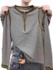 Women's Korean Style Color Block Half-Zip Long-Sleeve T-Shirt - Autumn/Winter New Design with Round Neck