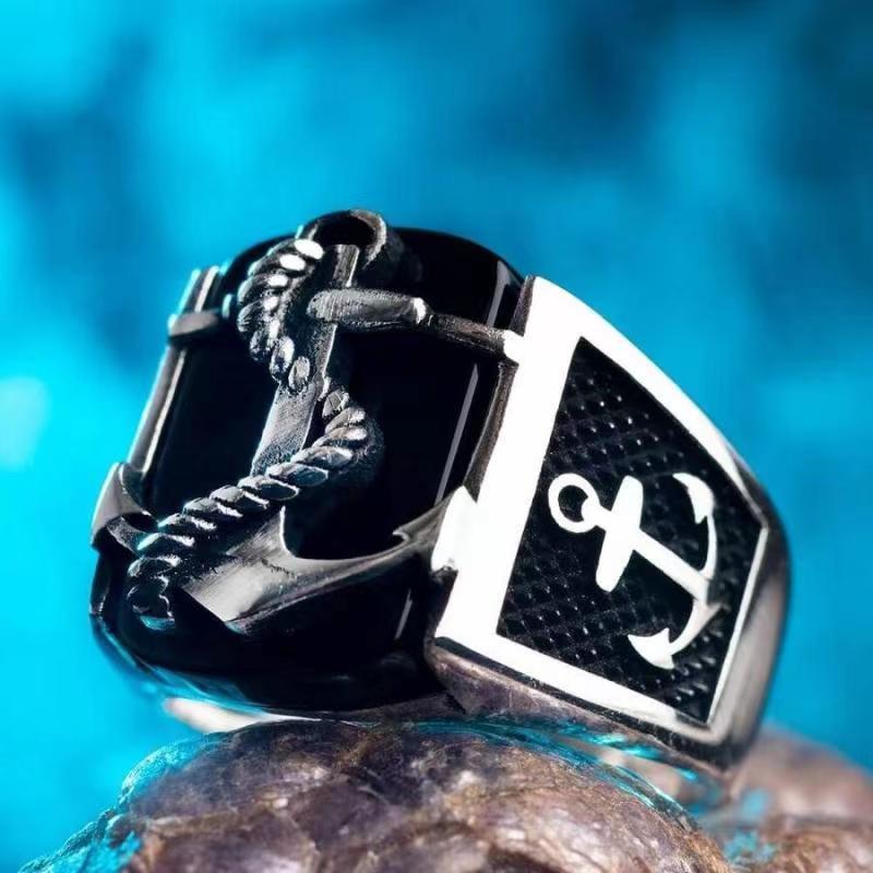 1pc Titanium Steel Anchor Pattern Simple Retro Jewelry Fashion Ring