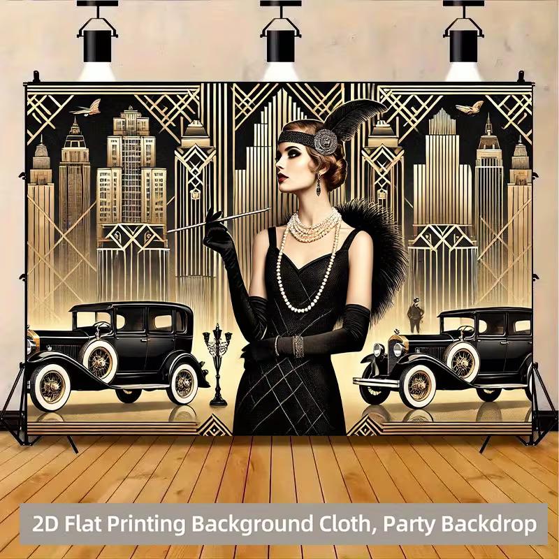 

2D Vintage Flapper Girl Backdrop Banner for 1920s Gatsby Wedding Supplies 47.2x31.5inch/120*80cm