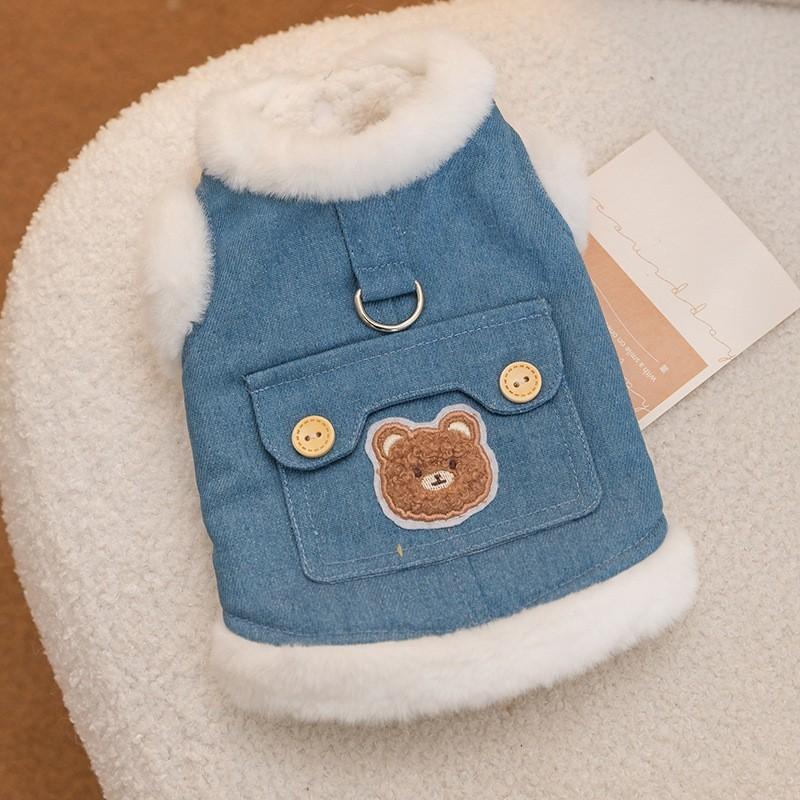 Autumn and winter dog clothes, thickened warm, quilted cotton pockets, traction cat pets, bear four-legged cotton-padded clothes, dog clothes.