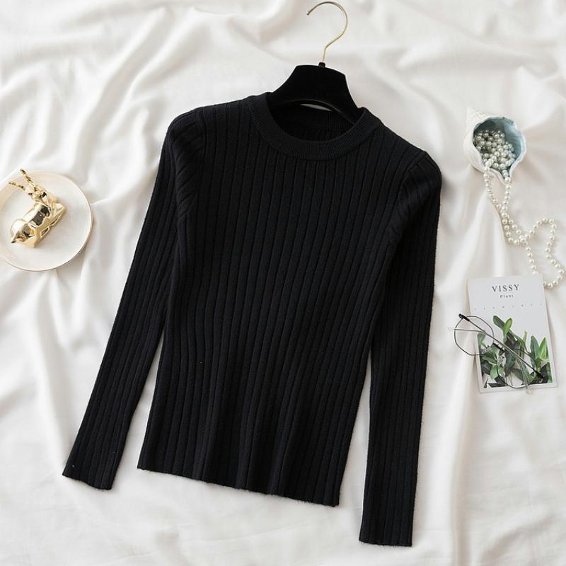 Autumn Neck Fit Round Slim Base Knitted Sweaters Women Winter New Fashion Long Sleeve Pullovers Sweater Woman Elegant Solid Casual Lady Jumpers 25477