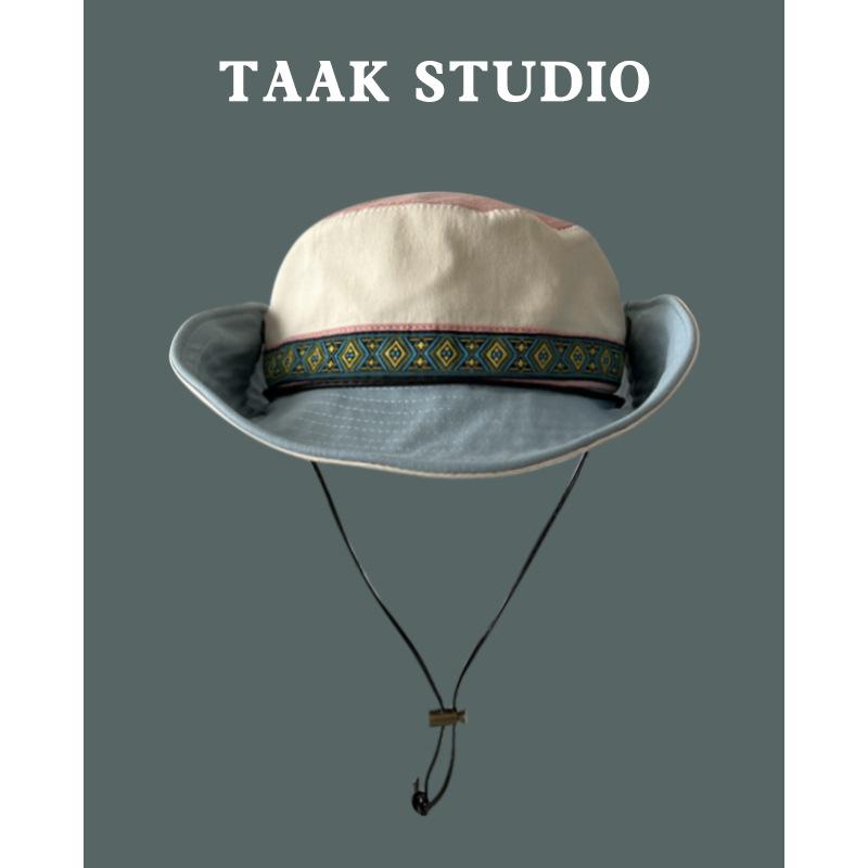 

Color matching mountaineering hat outdoor Yunnan travel cowboy basin hat children spring and summer sunscreen sunshade bucket hat M（56-58cm） Темно-синій