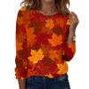 Women's Casual Long Sleeve Blouse with Leaves Print Round Neck Top for Everyday Wear