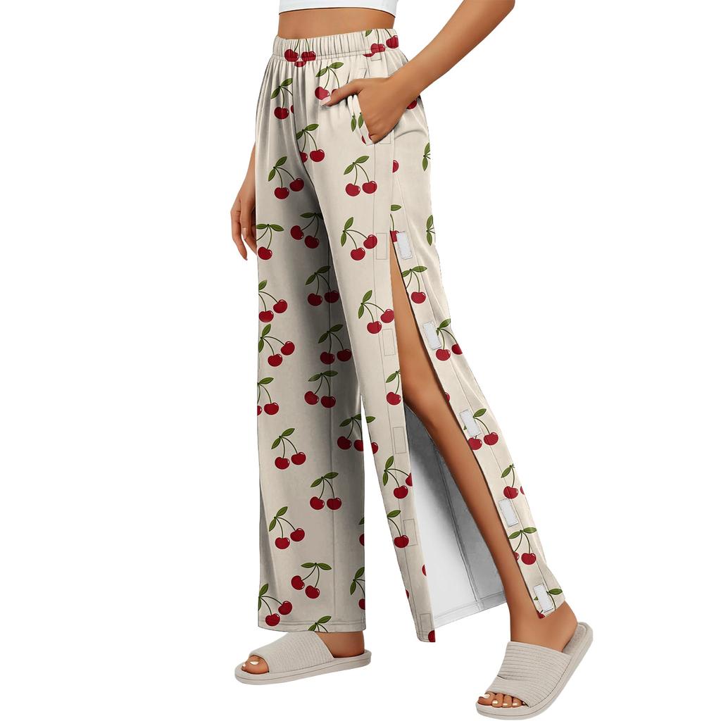 Women's Fashion Side Velcro Closure Easy Open Post Surgery Recovery Care Long Pants with No Pockets Comfortable Fit Soft Fabric