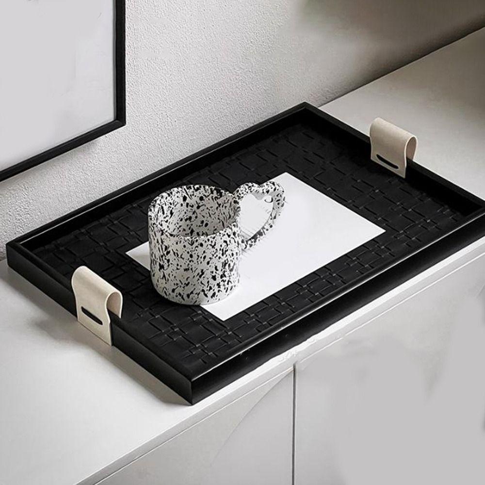 Rectangle Leather Wooden Tray Handmade Cake Fruit Dessert Tray  Entry Table