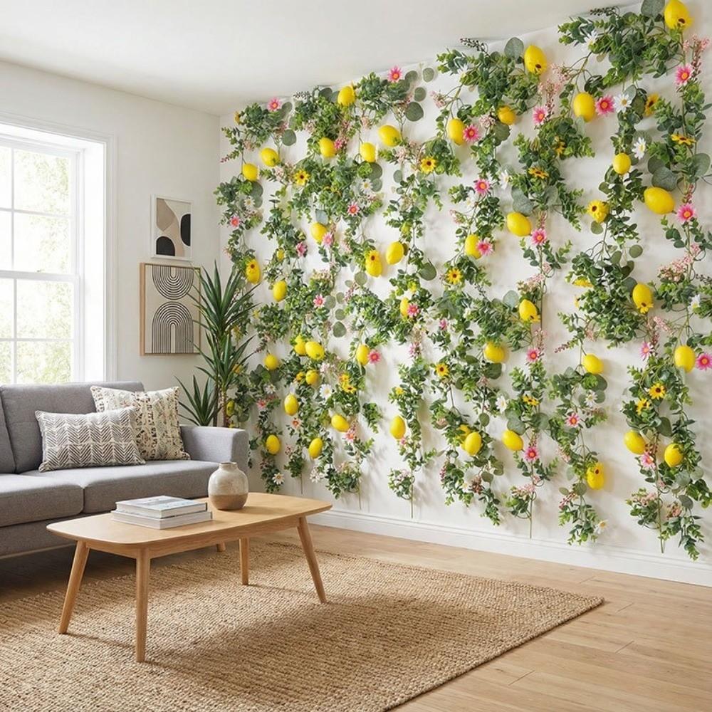 Green Leaves Artificial Lemon Vine Silk Flowers Lemon Garland Lemon Vine Wreath Front Door Decor