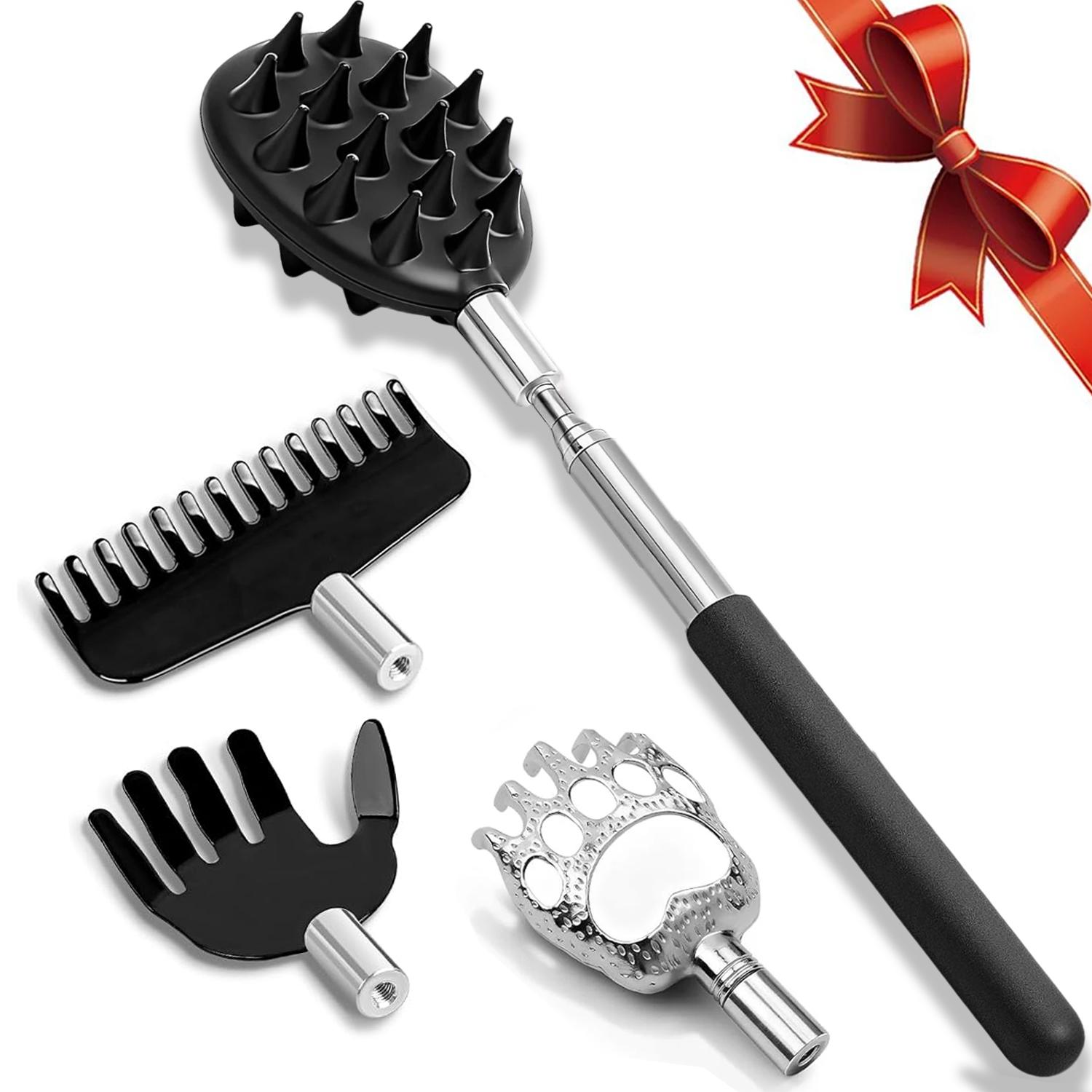 

Extendable Back Scratcher with 4PCS Detachable Scratching Heads Massager Scraper Telescoping Itch Christmas White Elephant Gifts