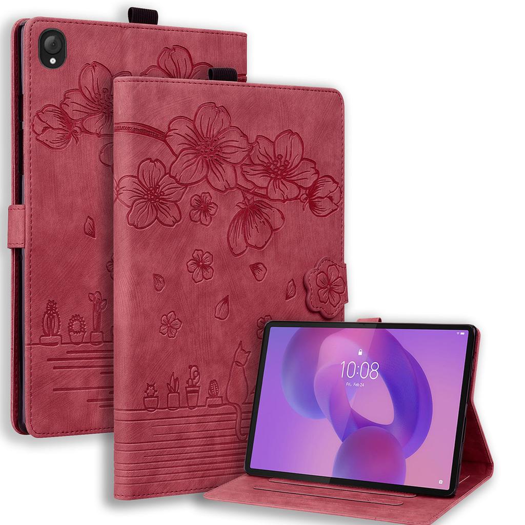 For Lenovo Tab K10C/Tab E10C Case Card Slots Leather Tablet Stand Folio Cover Flower Cat