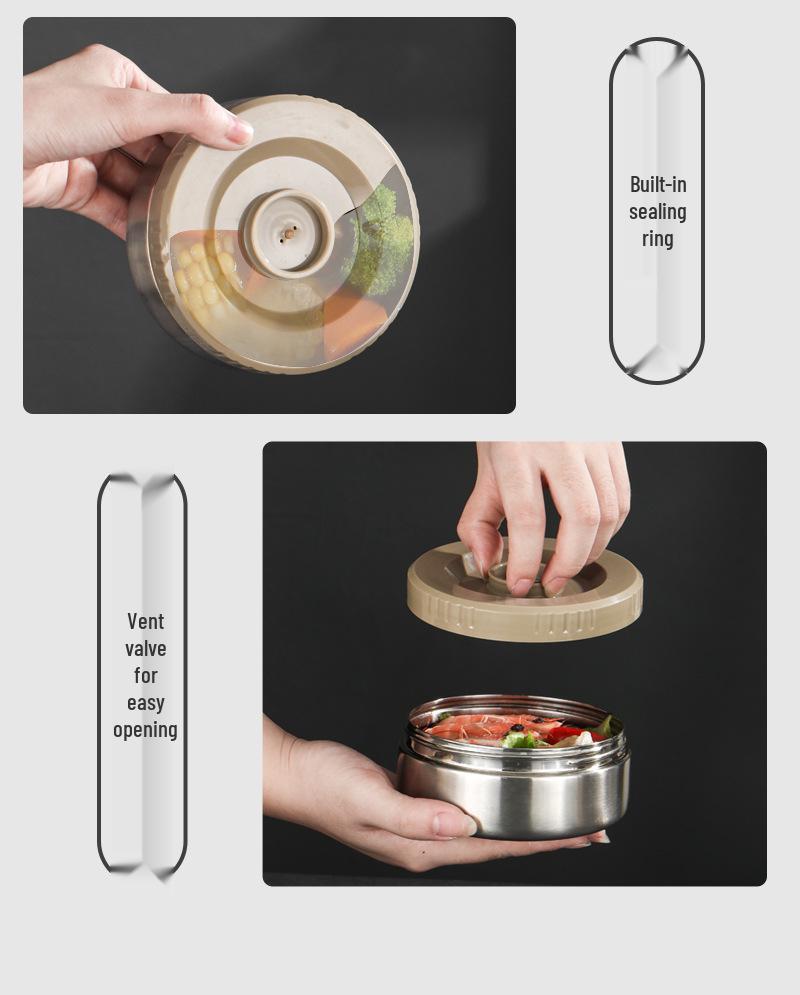 Three-Layer Insulated Stainless Steel Lunch Box - Large Capacity, Portable, Compartmented Container for Students and Office Workers