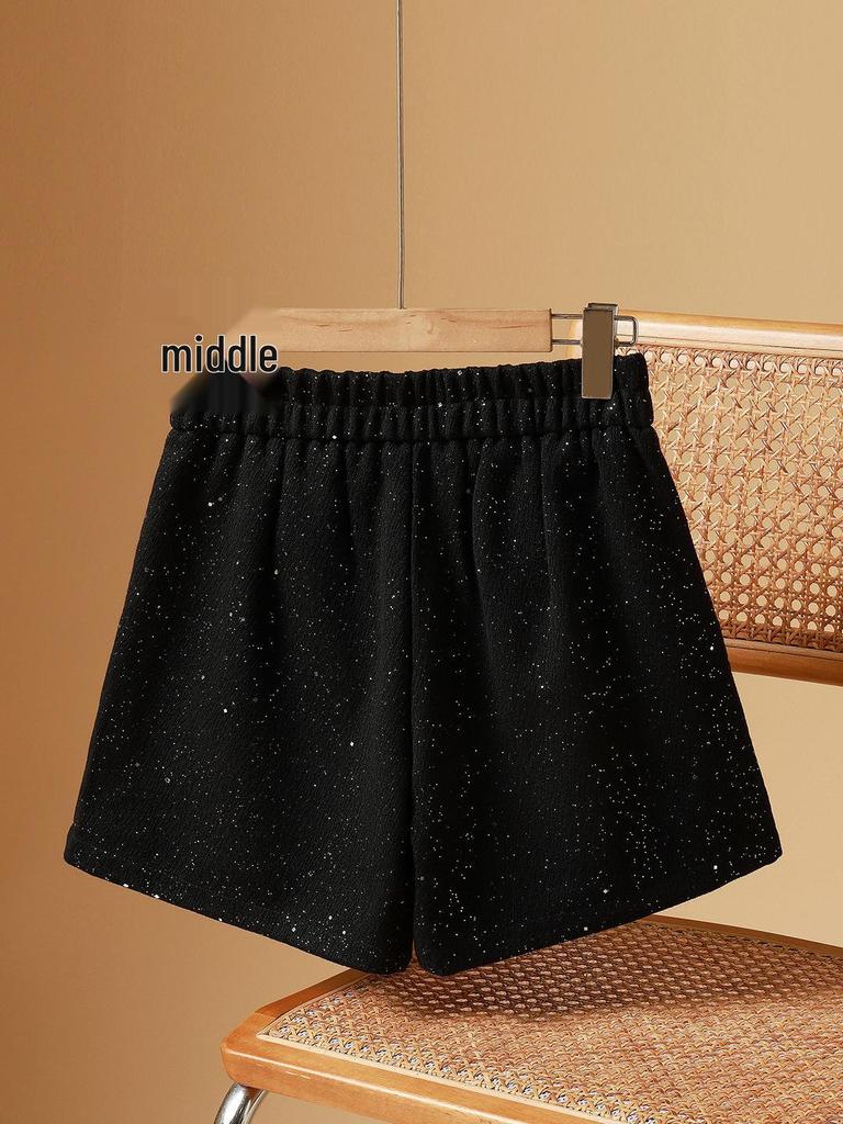 High-Waisted Women's Woolen Bootcut Shorts - Plus Size, Autumn/Winter, Loose Fit, Slimming, 200 Jin