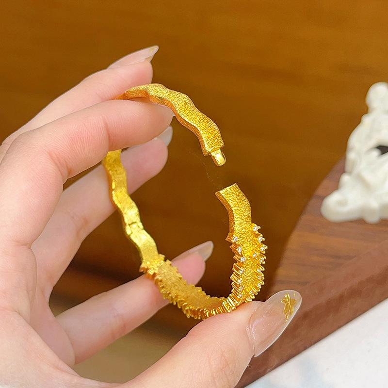 24K ancient gold zircon corrugated buckle bracelet simple fashion design bracelet light luxury exquisite versatile jewelry women