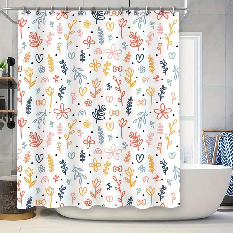 

Multicolor Floral Shower Curtain Waterproof Bath Rug Decorative Printed Linen Fabric Bathroom Accessories T20-973C 90x180cm