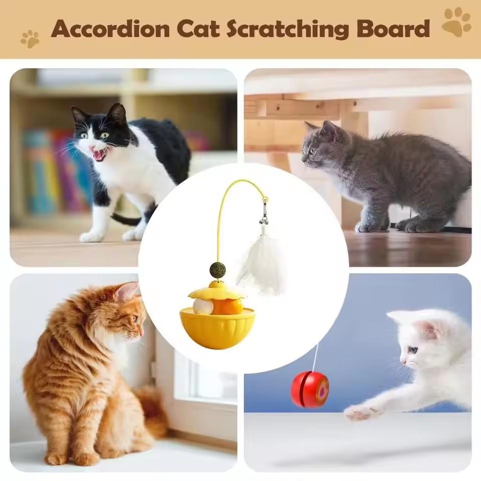 Long Pole Cat Teaser Wand Toy Rotating Feather Bell Treat Dispenser Catnip Wobble Puzzle Ball For Indoor Cat Exercise