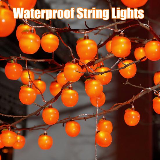 Persimmons String Light Waterproof Battery Operated Artificial Fruit Lights for Outdoor Garden Christmas Tree Decor