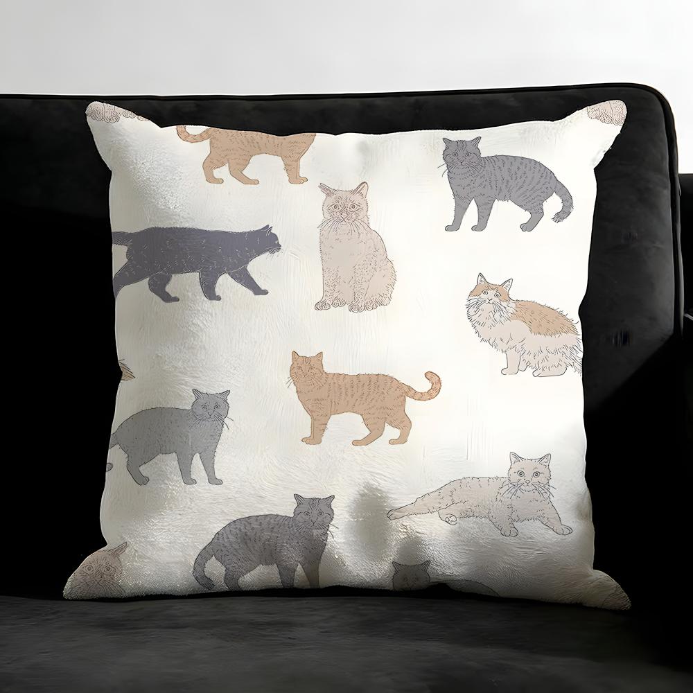 Cute Cat Cushion Cover Pillowcase Ultra Soft Skin Friendly Fabric Cloud Like Comfort & Concealed Zipper