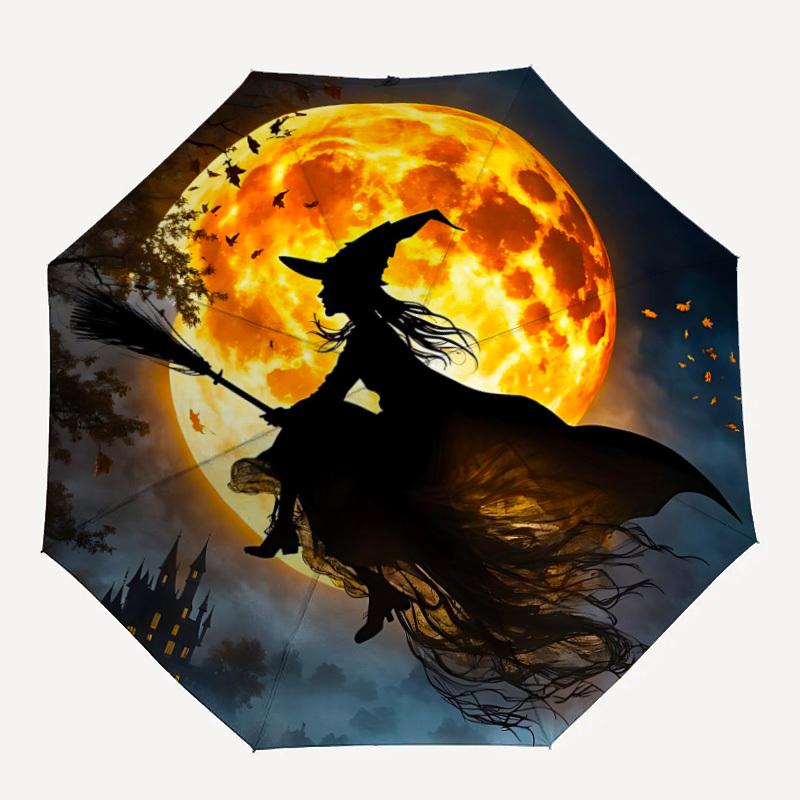 1pc Moon Witch Automatic Open/Close Umbrella, Windproof, Folding Compact Umbrella with Lightweight Design for Women/Men048