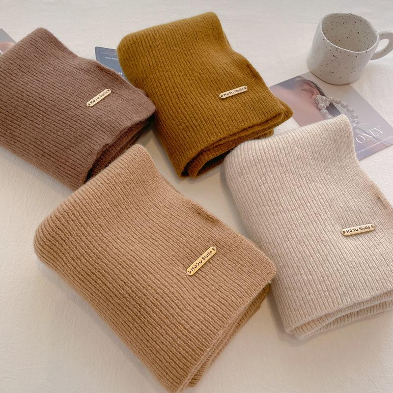 100 pure wool knitted scarf women's winter couple's simple and versatile solid color thickened scarf men's high-end shawl