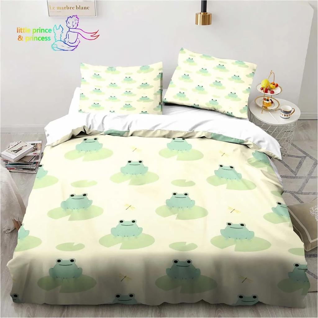 Kawaii Cute Cartoon Frog Comfortable Duvet Quilt Cover Pillowcase Bedding Set Children Bedroom Decoration Home Textile