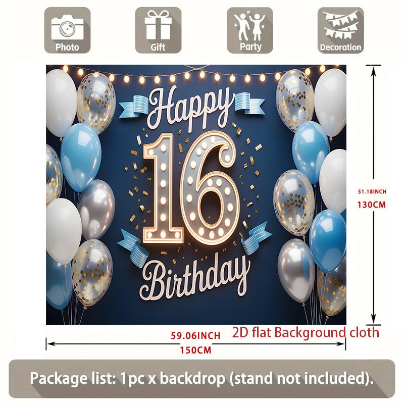 1pc Birthday 16th Gift Box Photo Booth Hanging Banner Polyester