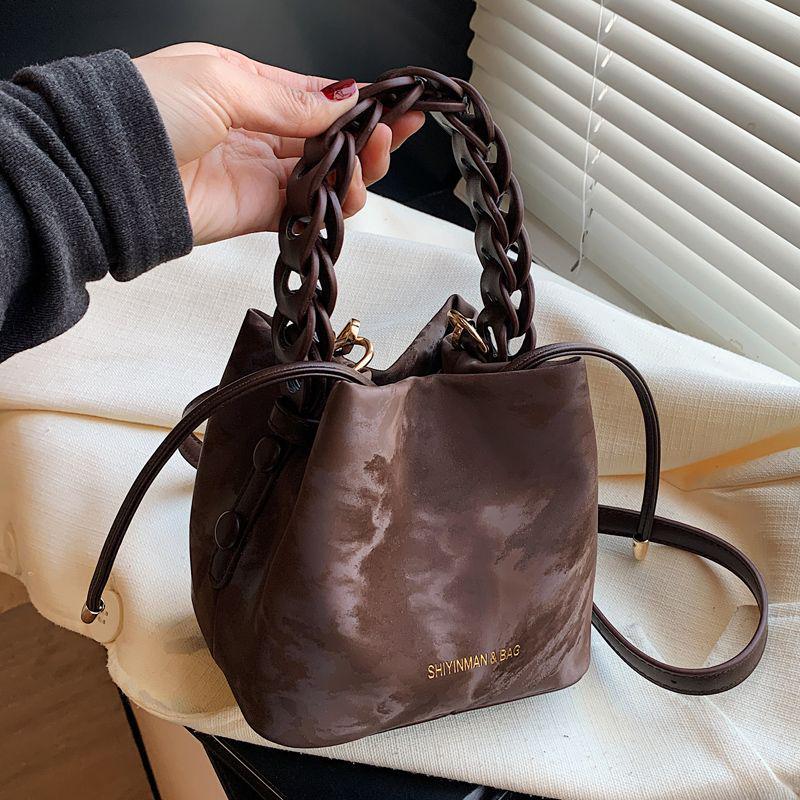 

Весна/Лето 2025 Девочки Сумка-ведро через плечо плетеная в лесном стиле кофейный