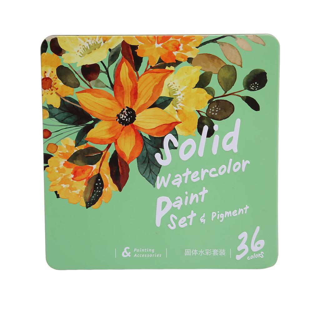 36 Colors Watercolor Paint Set with Brush Refillable Pen Sponge Strong Coloring Power Water Soluble Solid Watercolor