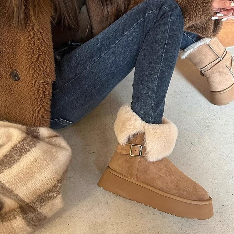 Thick-soled Snow Boots In the Winter of 2025 New Round Head Versatile Velvet Thickened Two Wear Flip Short Snow Cotton Shoes