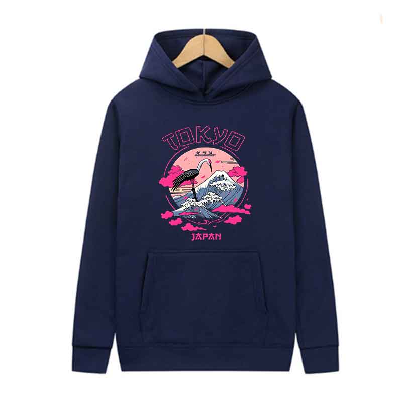 Japanese Style Scenery Printed Men Sweatshirt Casual Hoodies Pullovers Women Warm Sport Fitness Pocket Streetwear Trends Daily