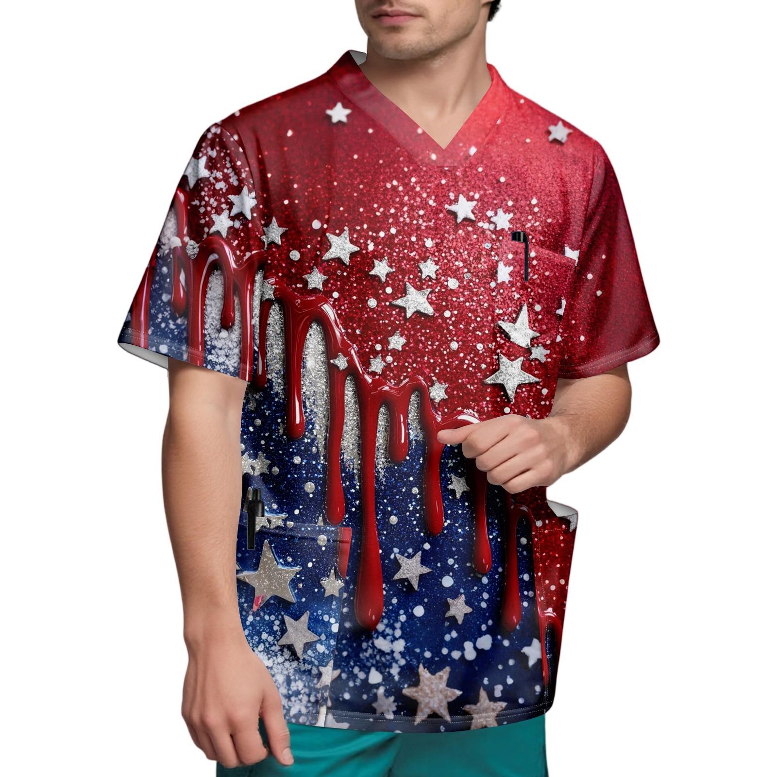 

Мужской топ с короткими рукавами и V-образным вырезом в честь Дня независимости и нагрудным карманом M винный