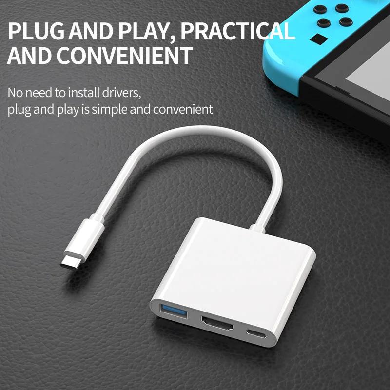 

3In1 USB C Hub Multiport Adapter With HDMI 4K Output USB 3.0 Port PD 100W Charging Thunderbolt 3 Type C