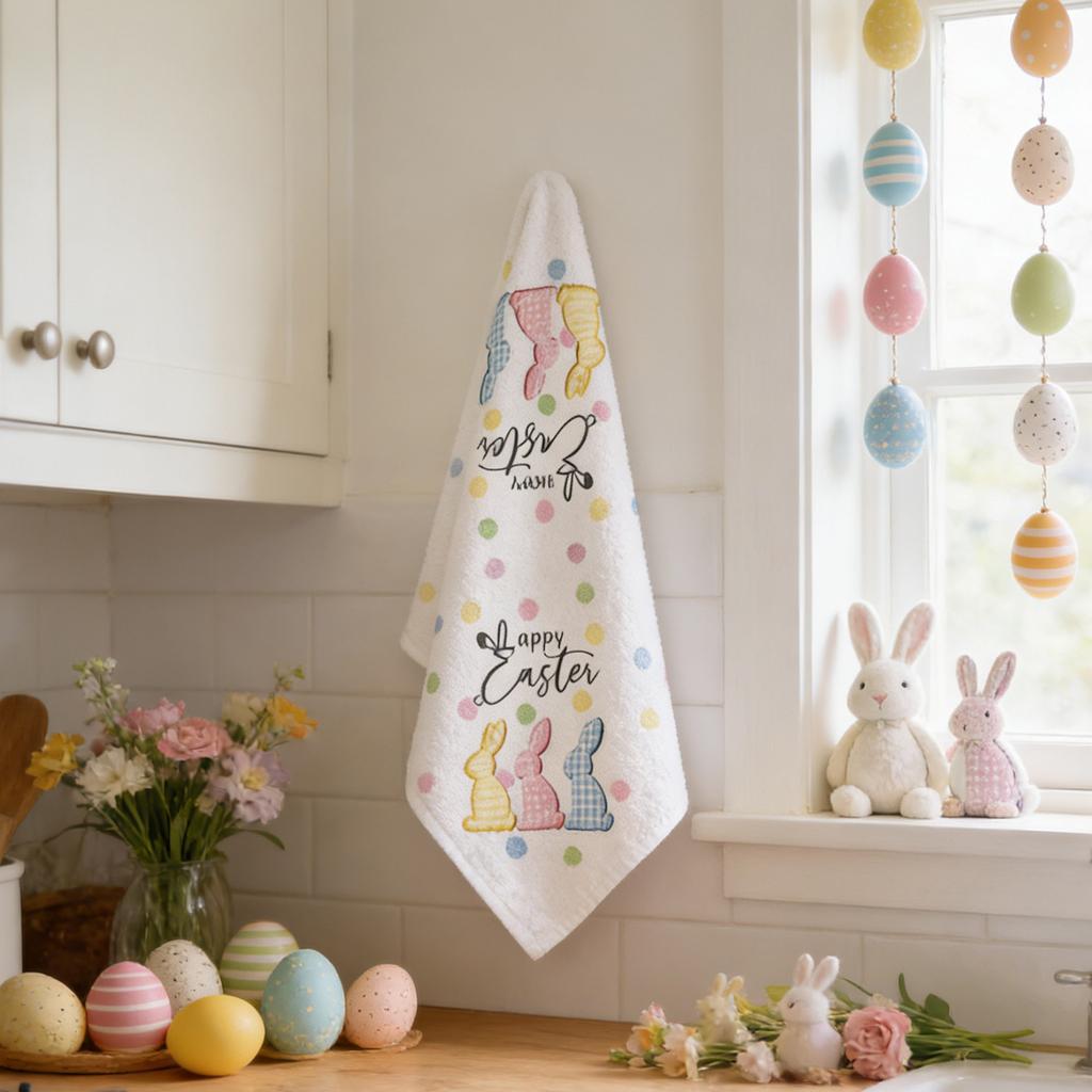 Easter Kitchen Towels, 15' X 23', Bunny Pattern Dish Towels, 1 Piece Per Pack, Machine Washable Polyester.