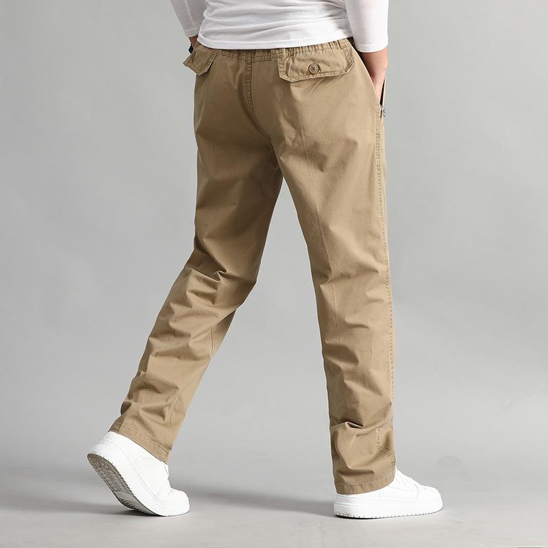 Pantaloni cu elastic pentru bărbați cu talie mijlocie Pantaloni drepți cu șnur cu șnur largi Pantaloni bărbați de vârstă mijlocie de mărime mare
