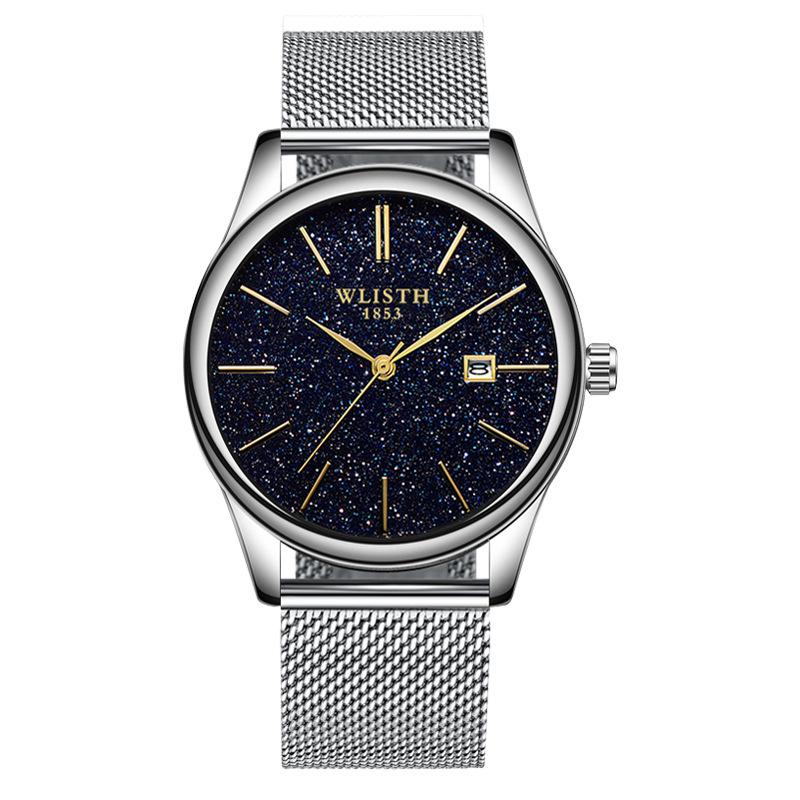 WLISTH 1853 Men s Quartz Watch with Starry Sky Dial, Mesh Band, Calendar, Business Style