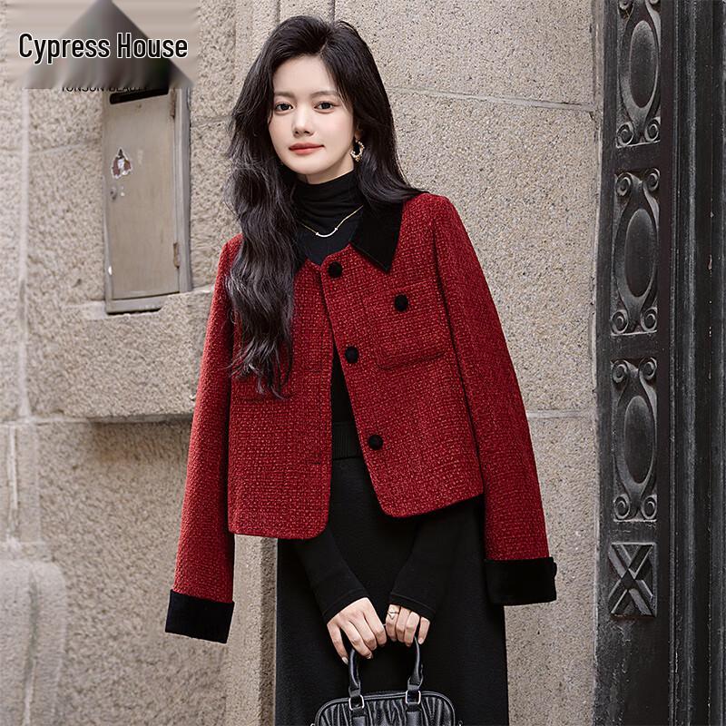 

Женское осеннее пальто в стиле твид с лацканом в стиле колор-блок M