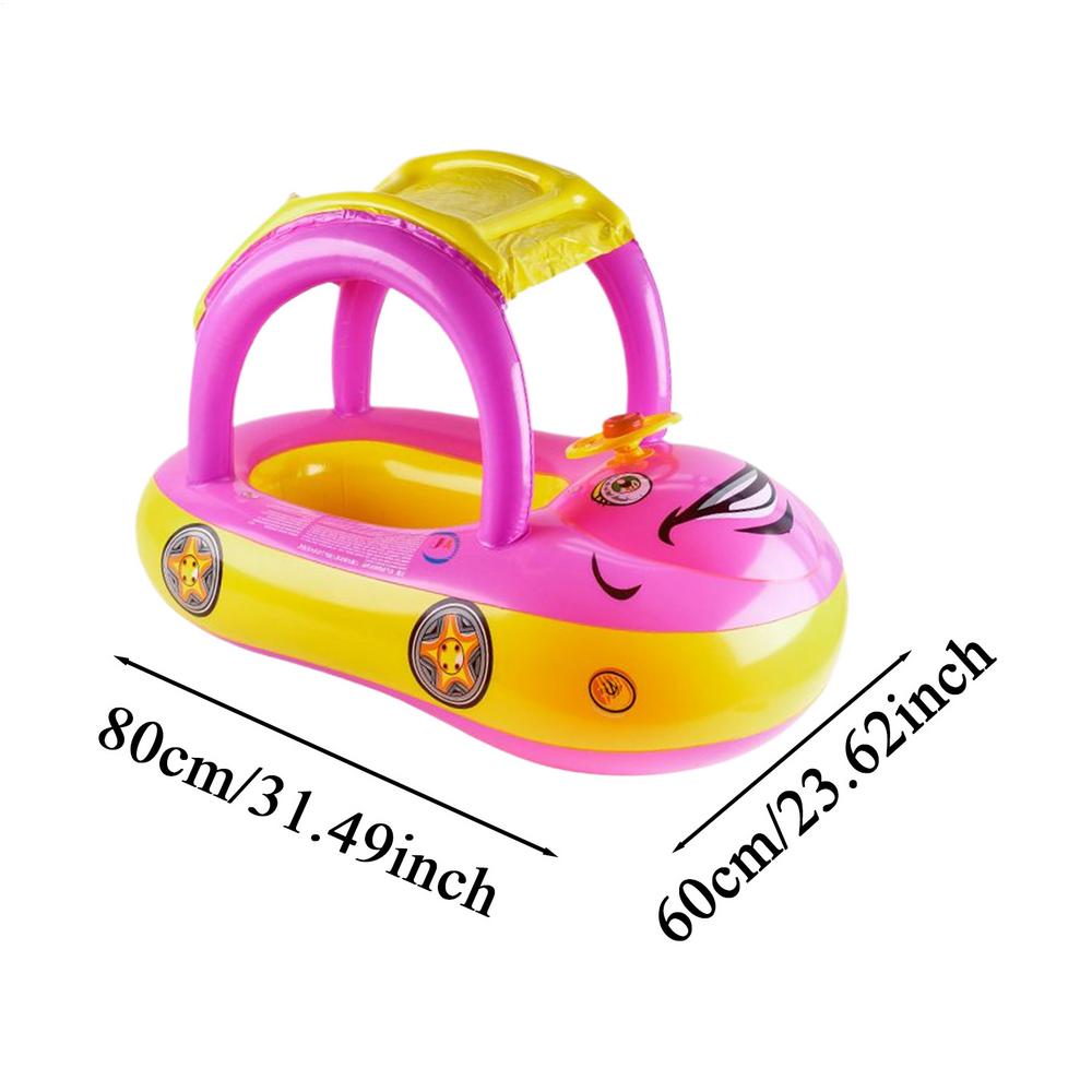 Inflatable Car Shape Float Baby Ride Raft Pool Toys with Sunshade Outdoor Water Play Swimming Ring Lounger Comfortable
