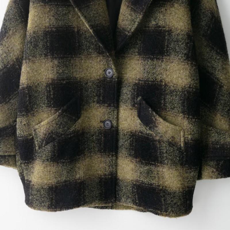 Womens Plaid Wool Blend Short Coat Loose Fit Turn Down Collar Single Breasted Casual Outerwear
