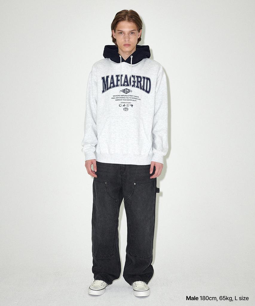 Maha Grid Basic Color Block Hoodie Light Gray(Mg2Efmm421A)