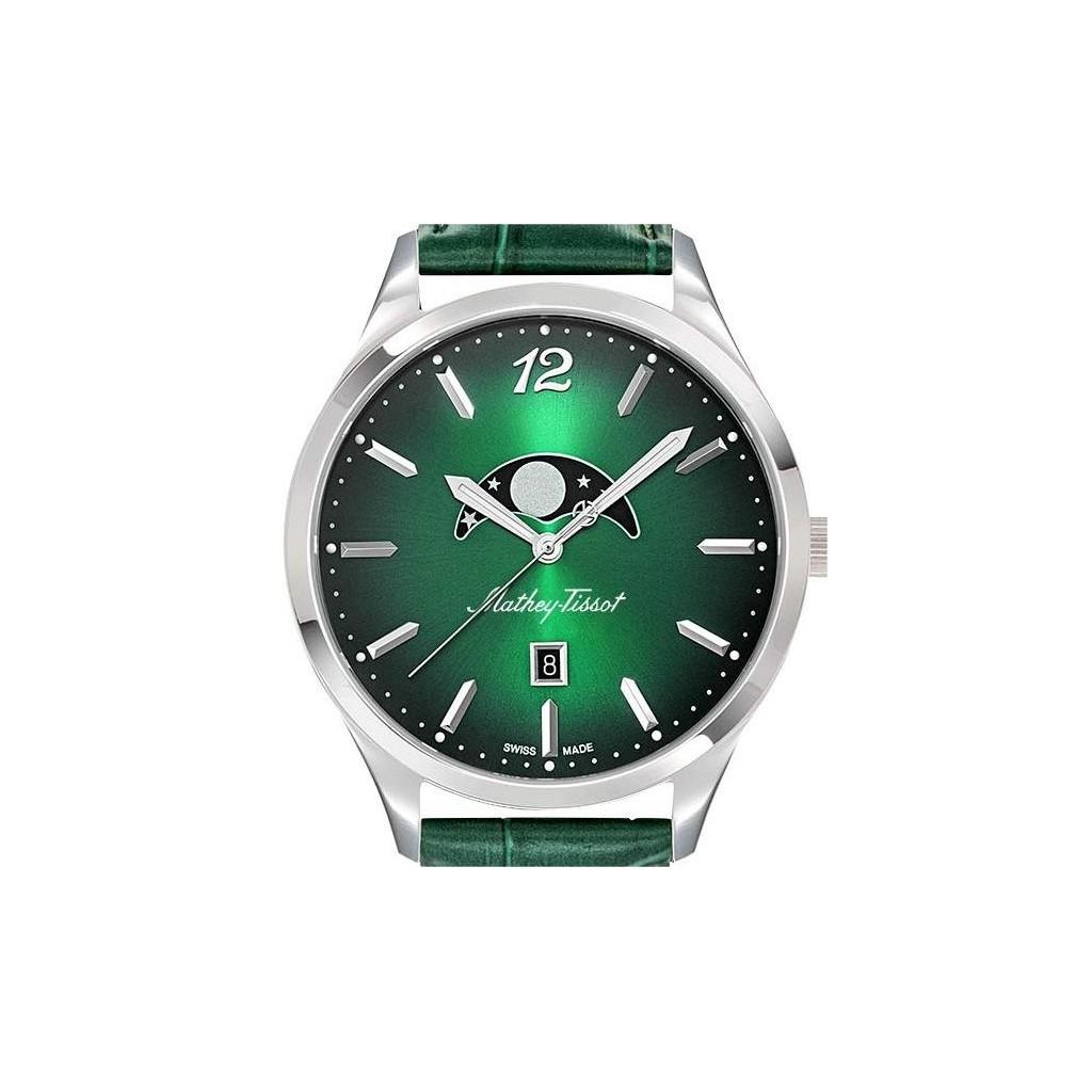 Mathey-Tissot Urban Moon Leather Strap Green Dial Quartz H411LAVM Men's Watch