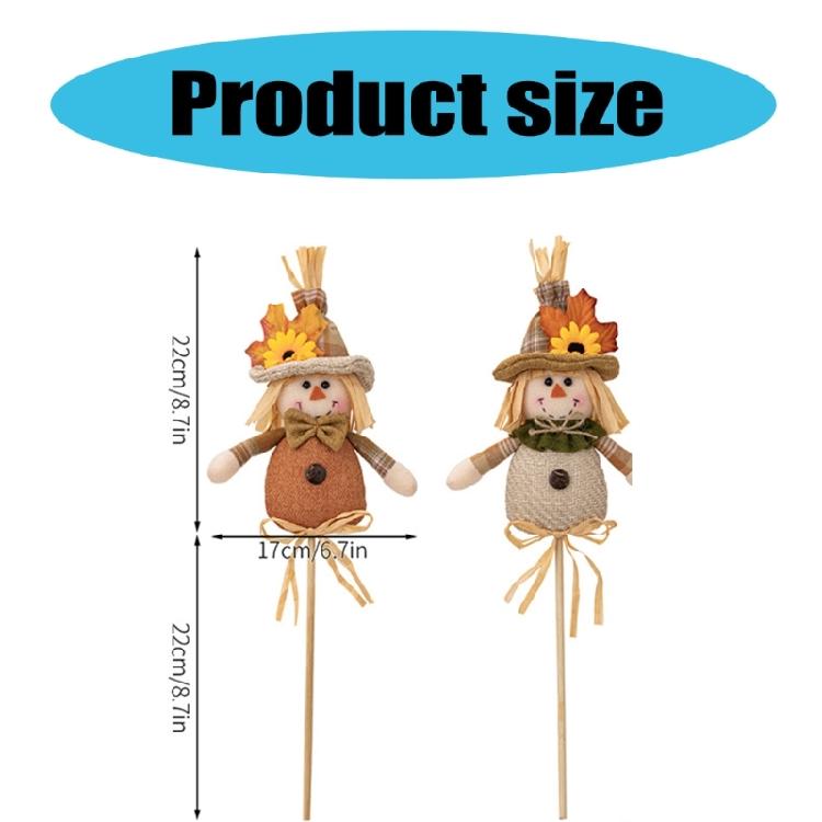 2Pcs Handmade Straw Scarecrow Stick Puppets Thanksgiving Theme Tabletop Display Statue Garden Straw Dolls Accessories