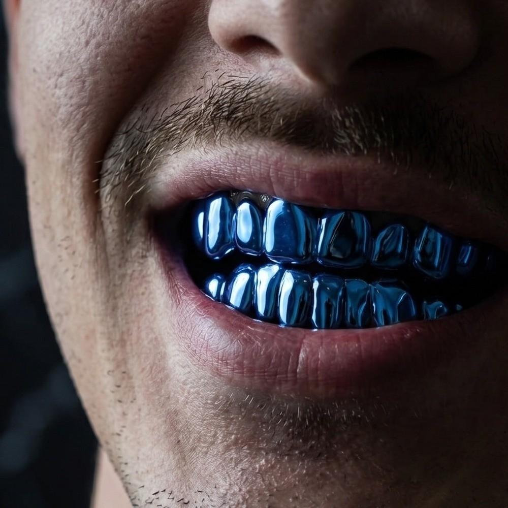 Glossy Finish Teeth Grillz Caps Blue Colorful Teeth Jewelry Teeth Grillz Top Bottom Set Rapper