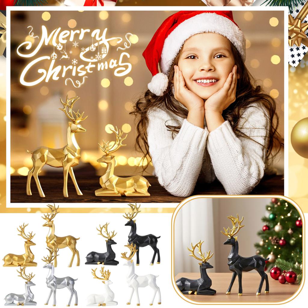 Christmas Figurines,2Pcs Resin Sitting Standing Deer Statues Couple Sculpture Deer Ornaments Modern Home Decor For Living Room, Bedroom, TV Cabinet