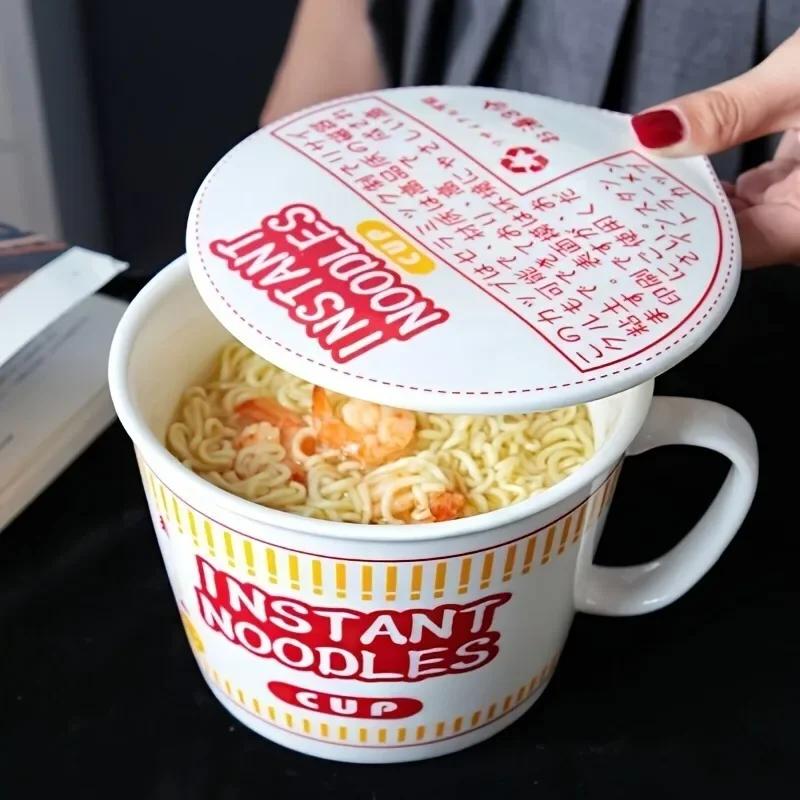 

1PC Large Capacity Ceramic Instant Noodle Bowl with Cover for Dorms And Home Kitchens Keeps Noodles Fresh And Warm 1000ml червоний