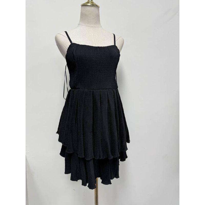 

Export Pure Original Ruched Craft Sling with Ballet Skirt Pressing Buckle Elegant Mini inside Little Short Dress Black Slip Skirt L