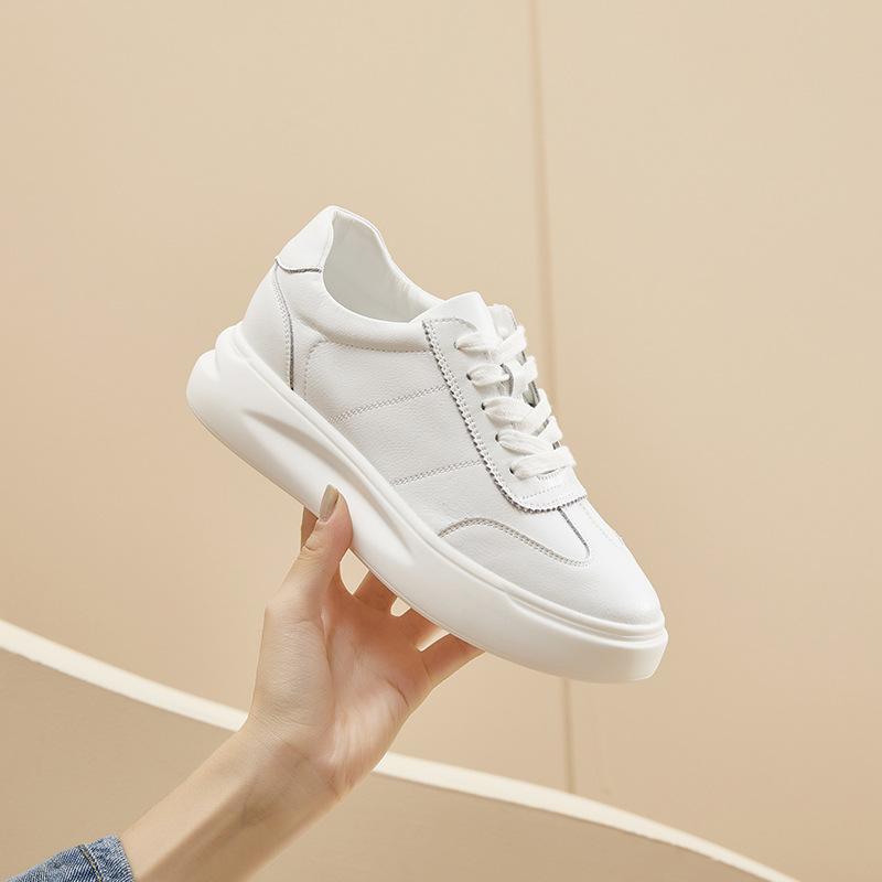 2025 Autumn New Thick-soled Little White Shoes Women's Muffin Board Shoes Versatile Leather Breathable Heightening Shoes Casual Sports Shoes
