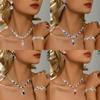 Bridal Wedding Waterdrop Color Diamond Necklace Earrings Bracelet Ring 4-piece Set Party Banquet Full Set Jewelry